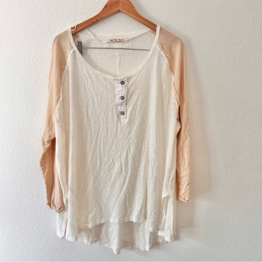 Free People Grand Slam 3/4 Linen Blend Tee Sz L - Picture 2 of 5